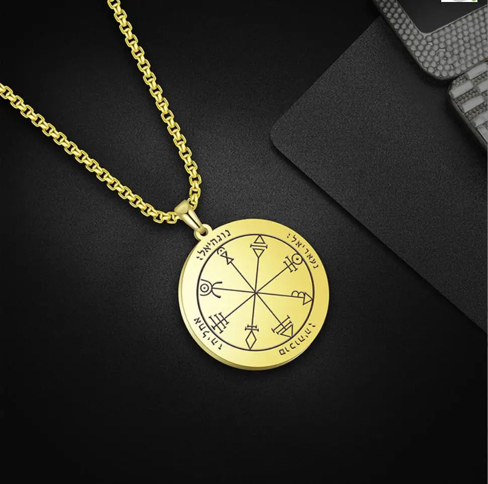 

1PC Solomon Necklaces Pentacle of the Sun Mercury Jupiter Alpha Master of EternityTalisman Stainless Steel Necklaces F1185