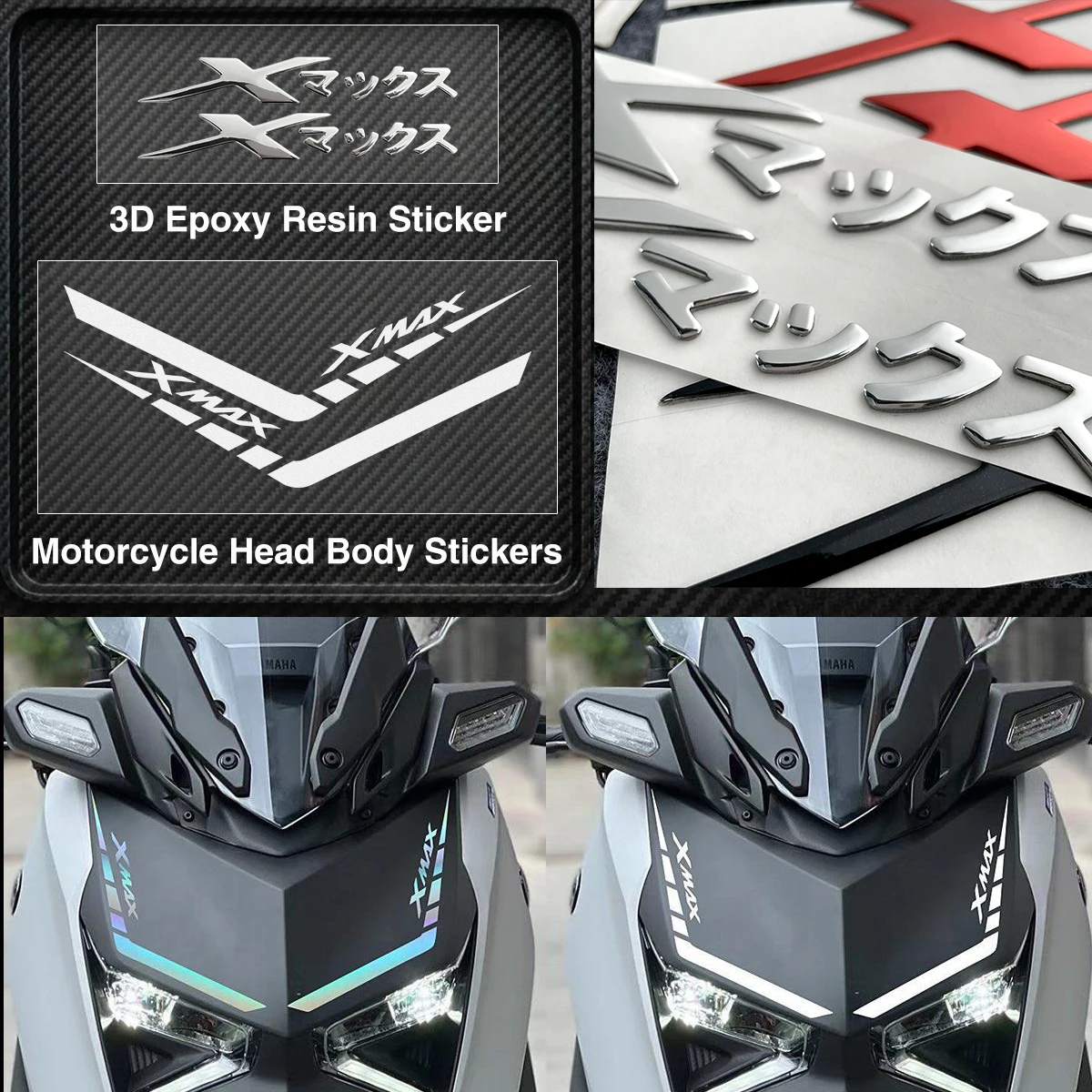 For Xmax300 Xmax 300 3D Logo Emblem Motorcycle Stickers Moto Fender Fuel Tank Accessories Decal Badge Head Body Headlight Decals