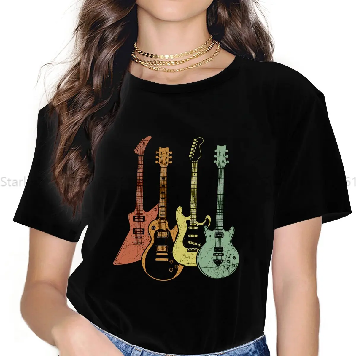 Music Art Girls T Shirt Guitarist Colorful Musical Instruments Guitars Female Tops Polyester Kawaii Y2k Tees Ladies Tshirt