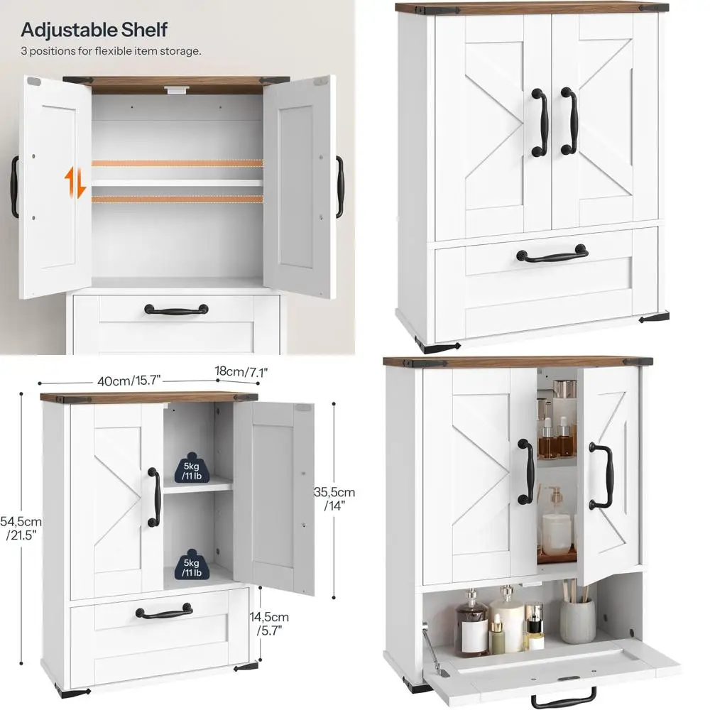 

HOOBRO Настенный шкаф для фермерского дома с регулируемой полкой, аптечка с откидной дверью, над унитазом для ванной комнаты Orga