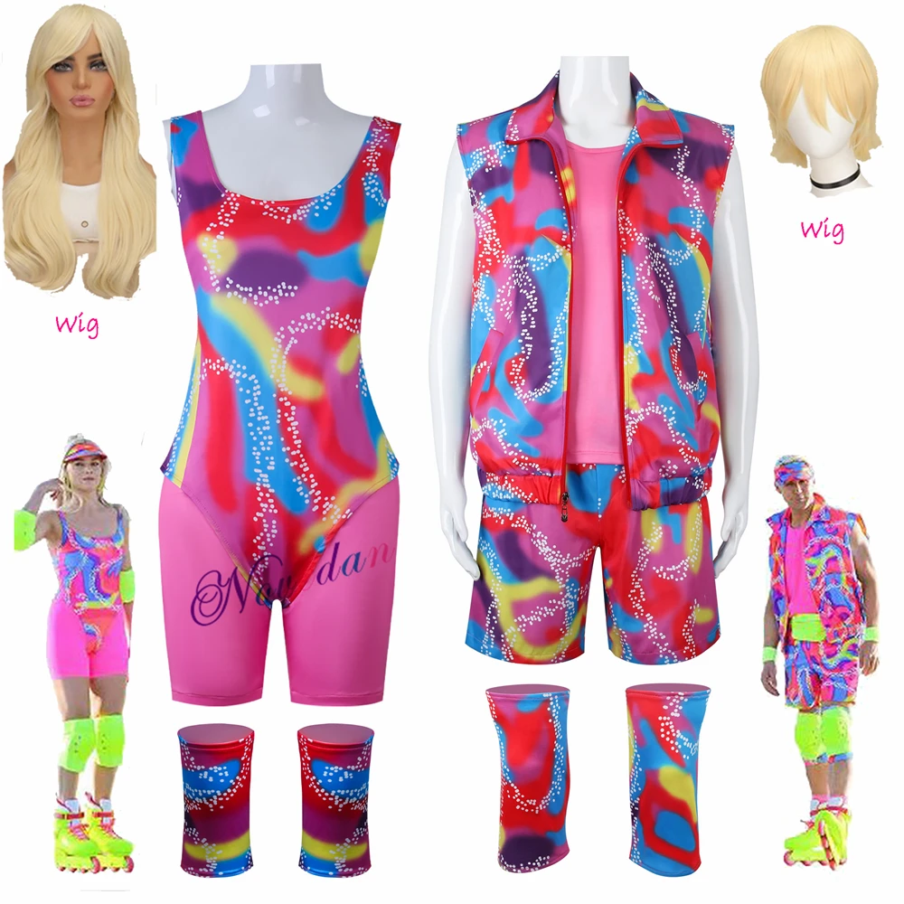 Movie Ken Ryan Gosling Barbi Cosplay Costume Tracksuit Women Men Beach Sports Wear Set Track Suit Wig Halloween Costume Kids