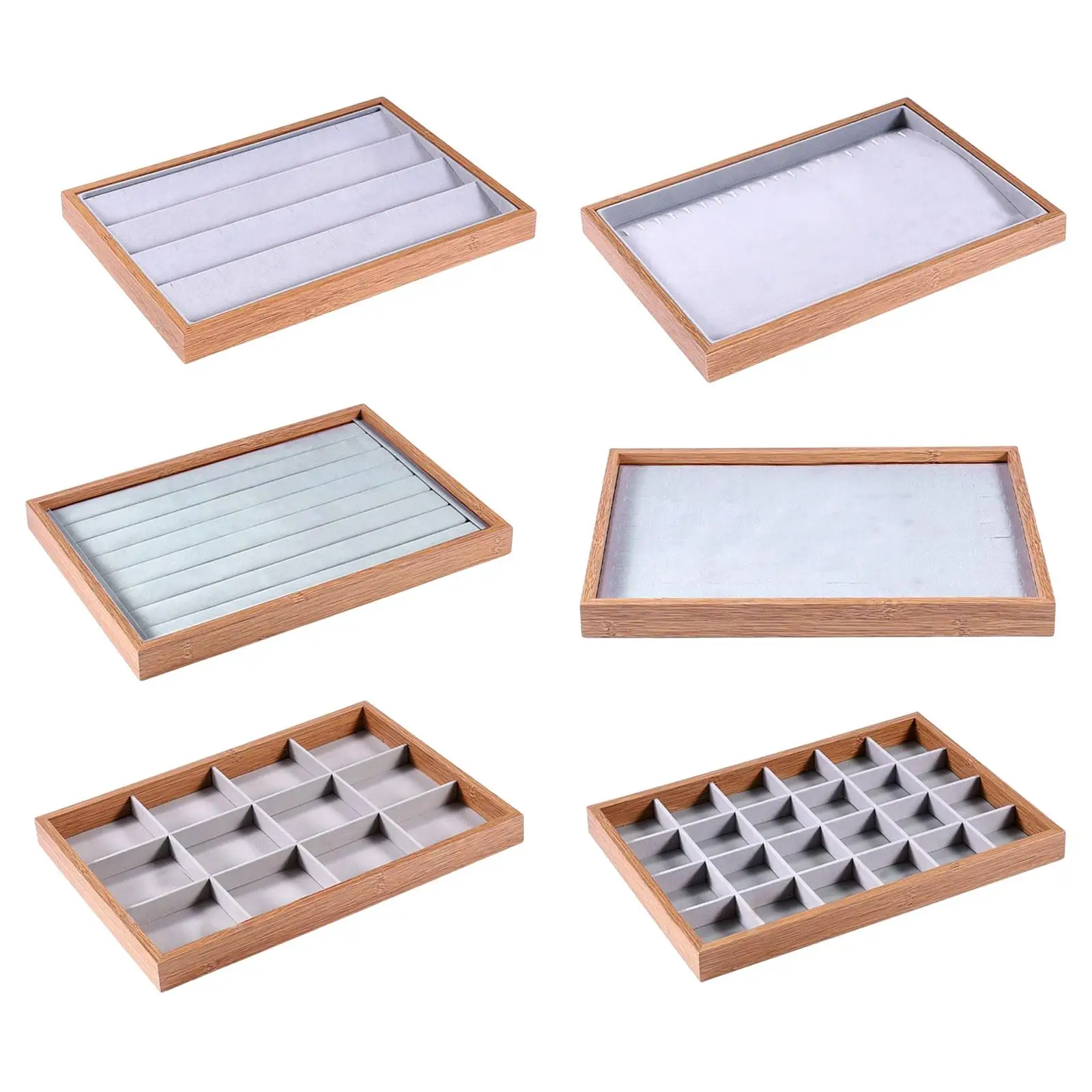 

Подносы для ювелирных изделий, Поднос для демонстрации ювелирных изделий, Бархатный лоток для ящиков для ювелирных изделий, Бамбуковый органайзер для ювелирных изделий для сережек