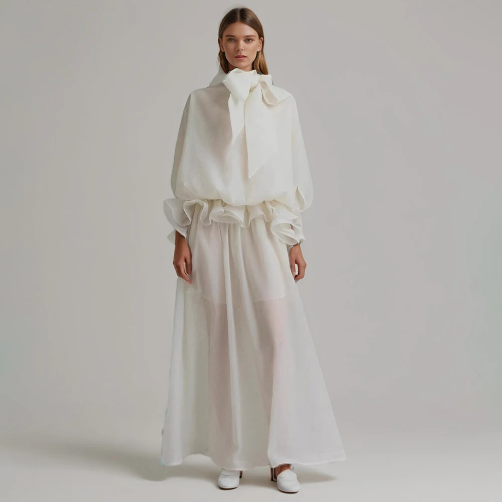 

Loose Minimalist Elegant Dresses For Women High Neck Half Sleeves Patchwork Folds Elegant Dress Female Clothing New