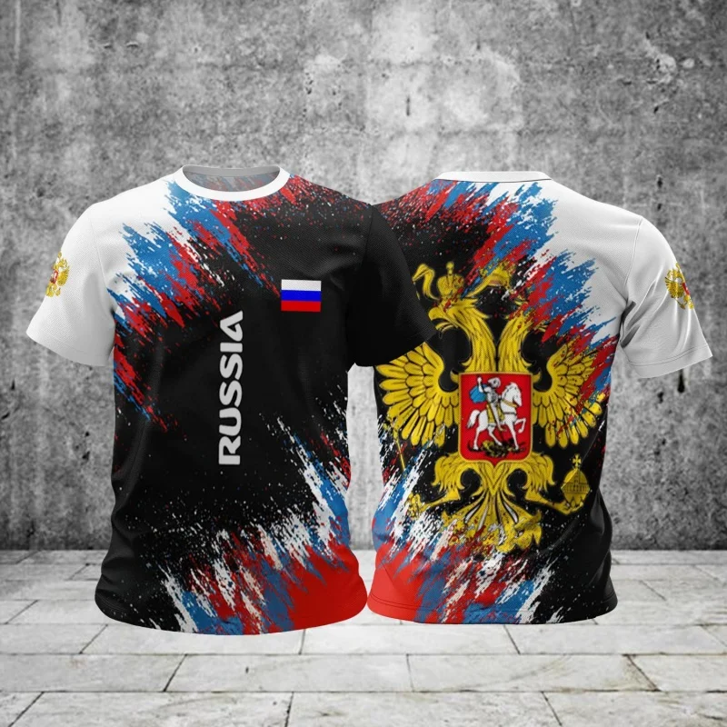 Russia Flag Map Pattern T Shirt For Men National Emblem 3D Printed T-Shirts Summer Casual Round Neck Tees Loose Short Sleeve Top