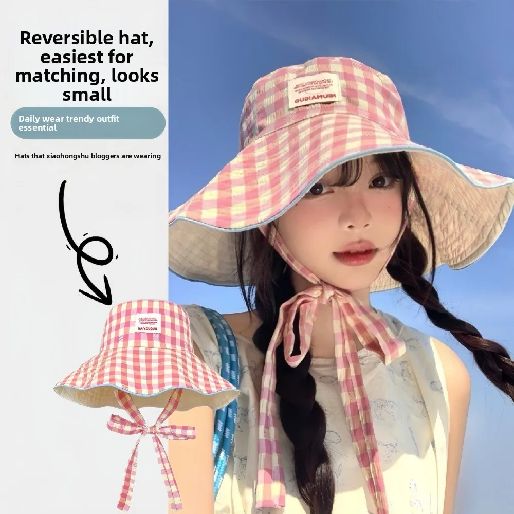 1pc Dual Sides Wearable Wide Brim Bucket Hat for Women UV Block Casual Outdoor Travel Daily Soft Sun Protection Headwear