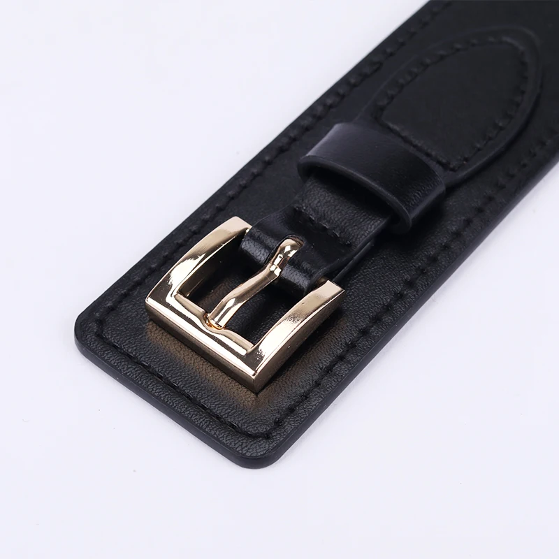 Female Belts PU Leather Cummerbunds Black Elastic Design Waistbands Women Belt New Fashion Double Gold Pin Buckle Vestidos Pasek