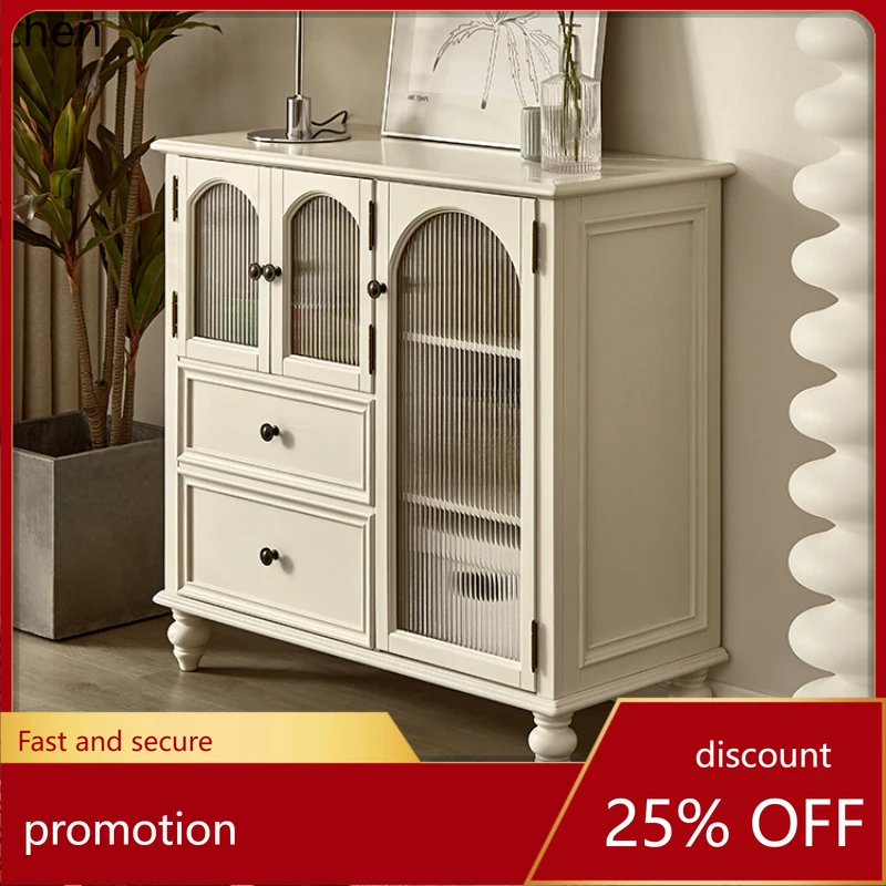 

ZMLsolid wood multi-functional household simple storage cabinet light luxury white cream style