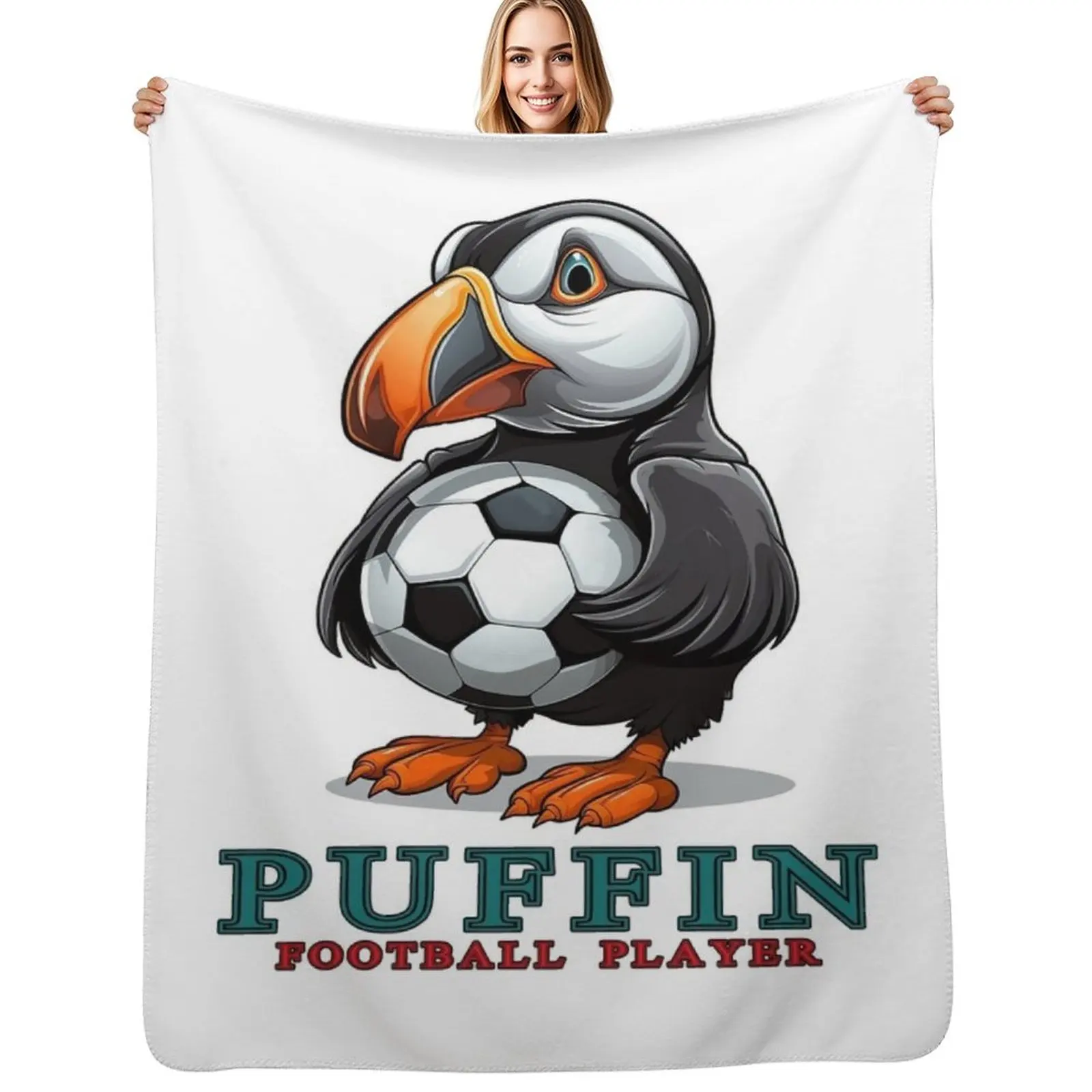 

Puffin Along - Whimsical Bird Adventures Throw Blanket Travel Size Cozy Blanket for Plane Train