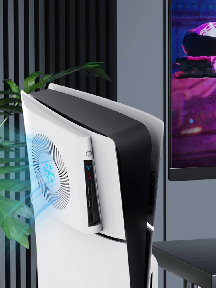 

Охлаждающий вентилятор для консоли PS5 Slim с 3 портами USB 2.0, боковой внешний вентилятор-кулер для Playstation 5 Slim, игровые аксессуары