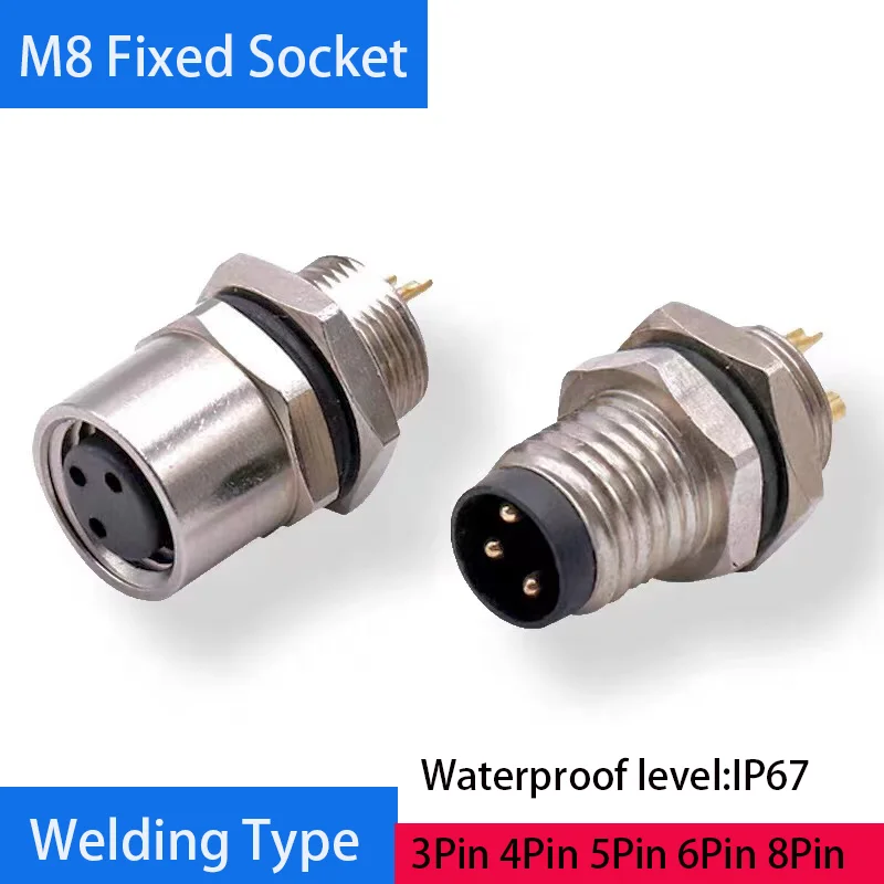 

Free Shipping M8 Sensor Connector 3 4 5P 6P 8Pin Waterproof IP67 Aviation Plug Male Female Fixed Socket Panel Welding Connector