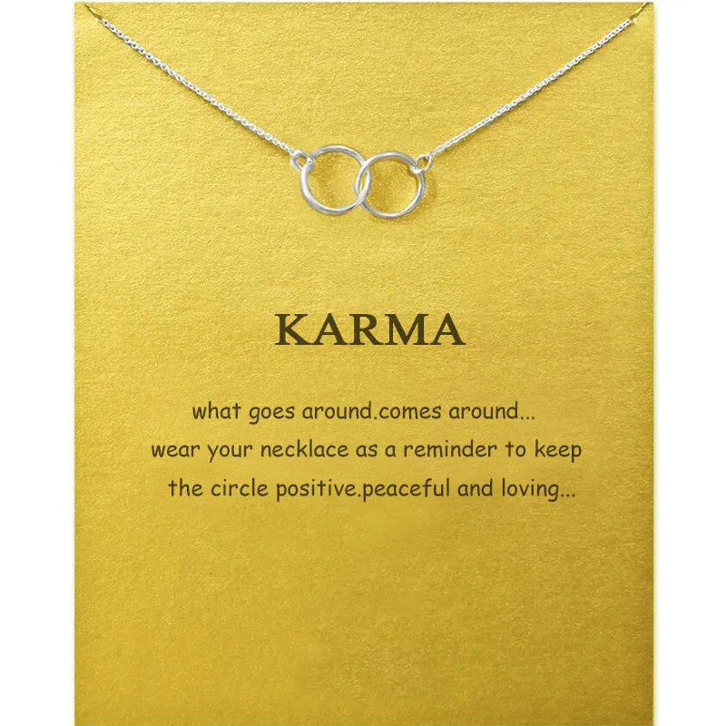 Geometric Double Circle Chain Necklace for Her Interlocking Ring Alloy Layering Jewelry with Message card Karma Gift For Friend