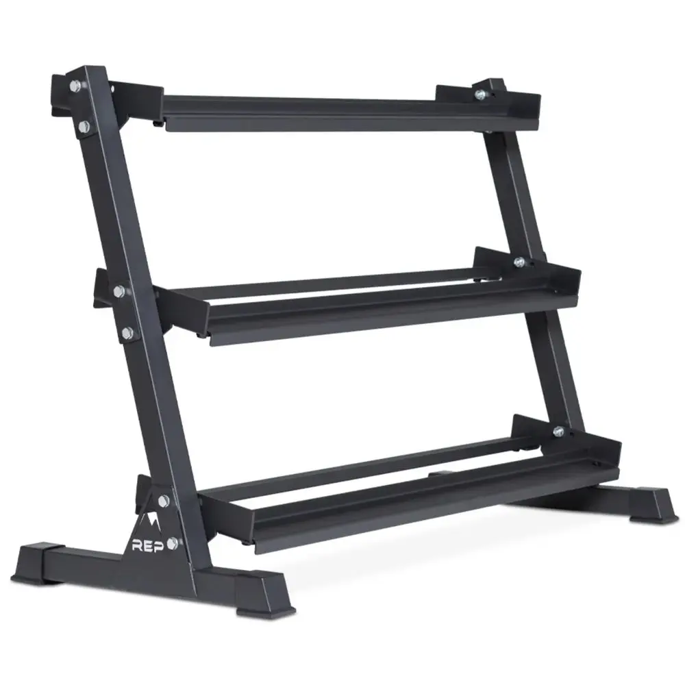 

Fitness Dumbbell Rack 3Tier Compact Holder Fits Sets 550 lb Weight Storage Stand Rubber Hex Organizer Free Weights Shelf Heavy