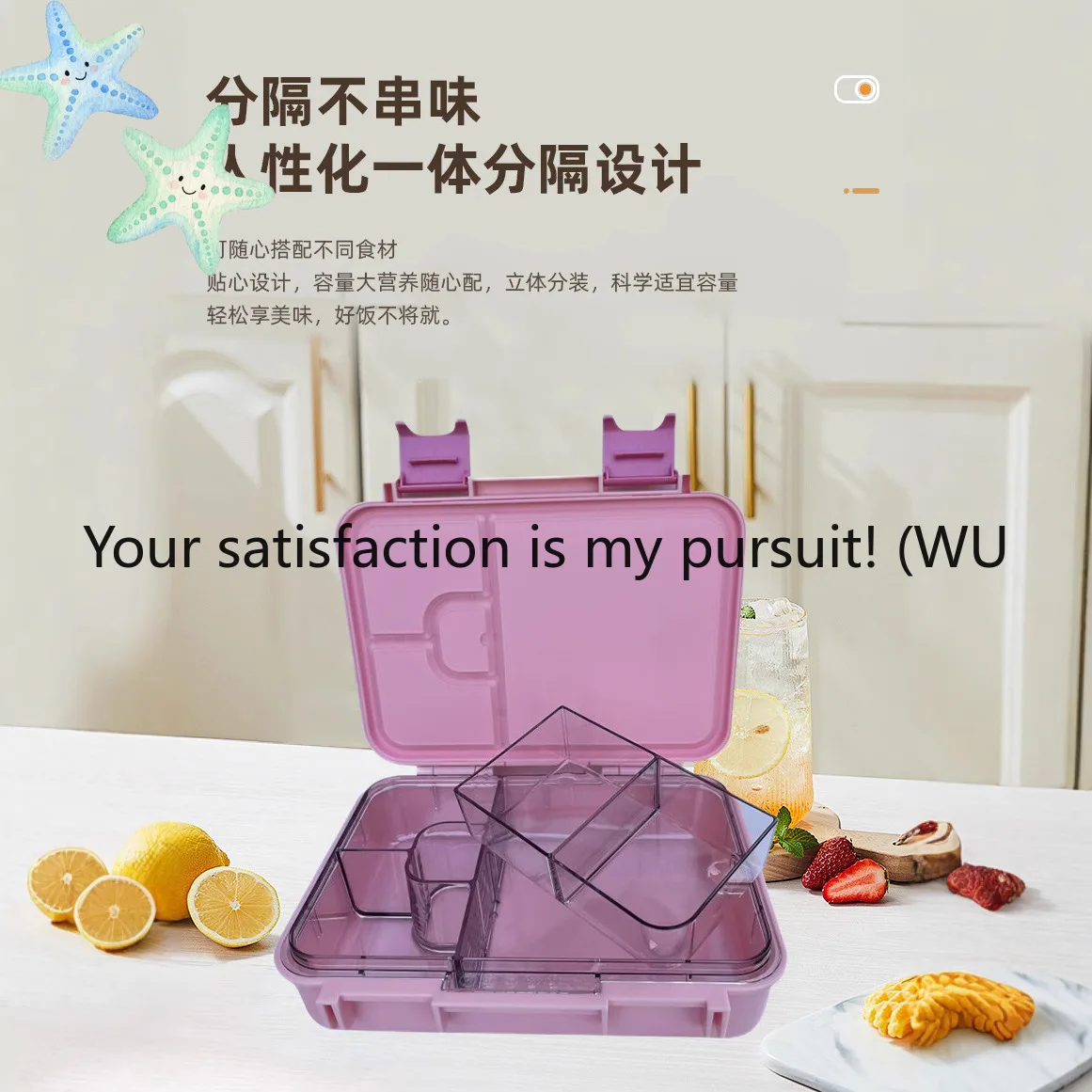 ZOCI-1000Ml bento box, student portable transparent square lunch box, microwave oven heated lunch box