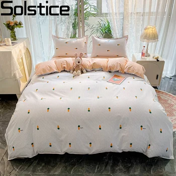 지점 흰색 줄무늬 당근 스타일 이불 커버 베개 커버 침대 시트, 어린이 소년 소녀 침구 세트 싱글 더블 커버 노래 트윈 