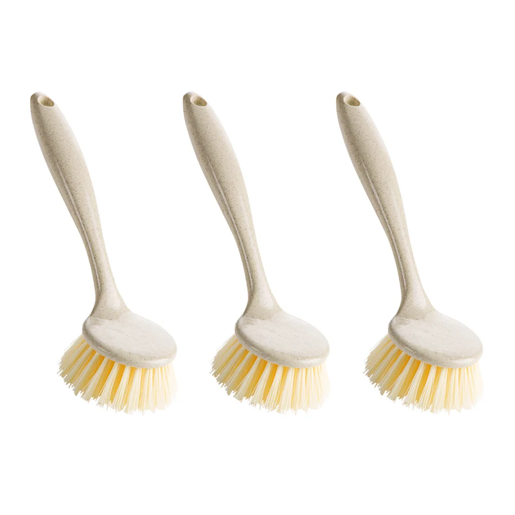 

3pcs Portable Pot Brush Cleaning Brush Kitchen Dish Scrub Long Handle Durable PP Material Powerful Scrubbing Easy Storage