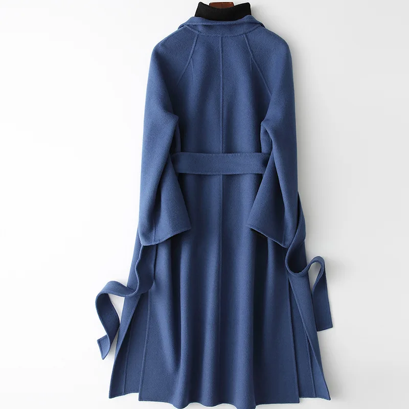 Women Double-sided Woolen Coat Medium Length Loose Off Shoulder Sleeves Long Coat Suitable for Spring Autumn Seasons Wool Coat