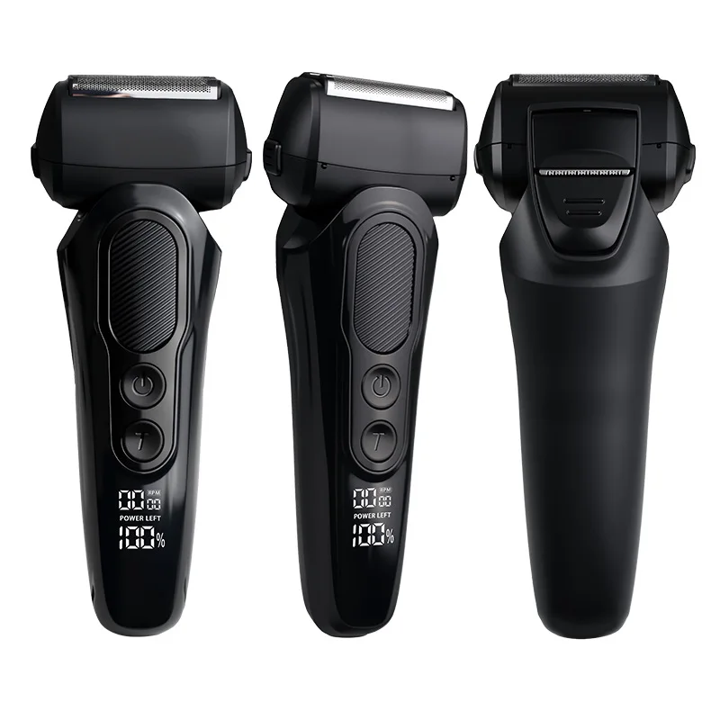 ماكينة حلاقة كهربائية 3 شفرات مقاومة للماء وقابلة لإعادة الشحن مع شاشة رقمية لقاطع السوالف منبثقة