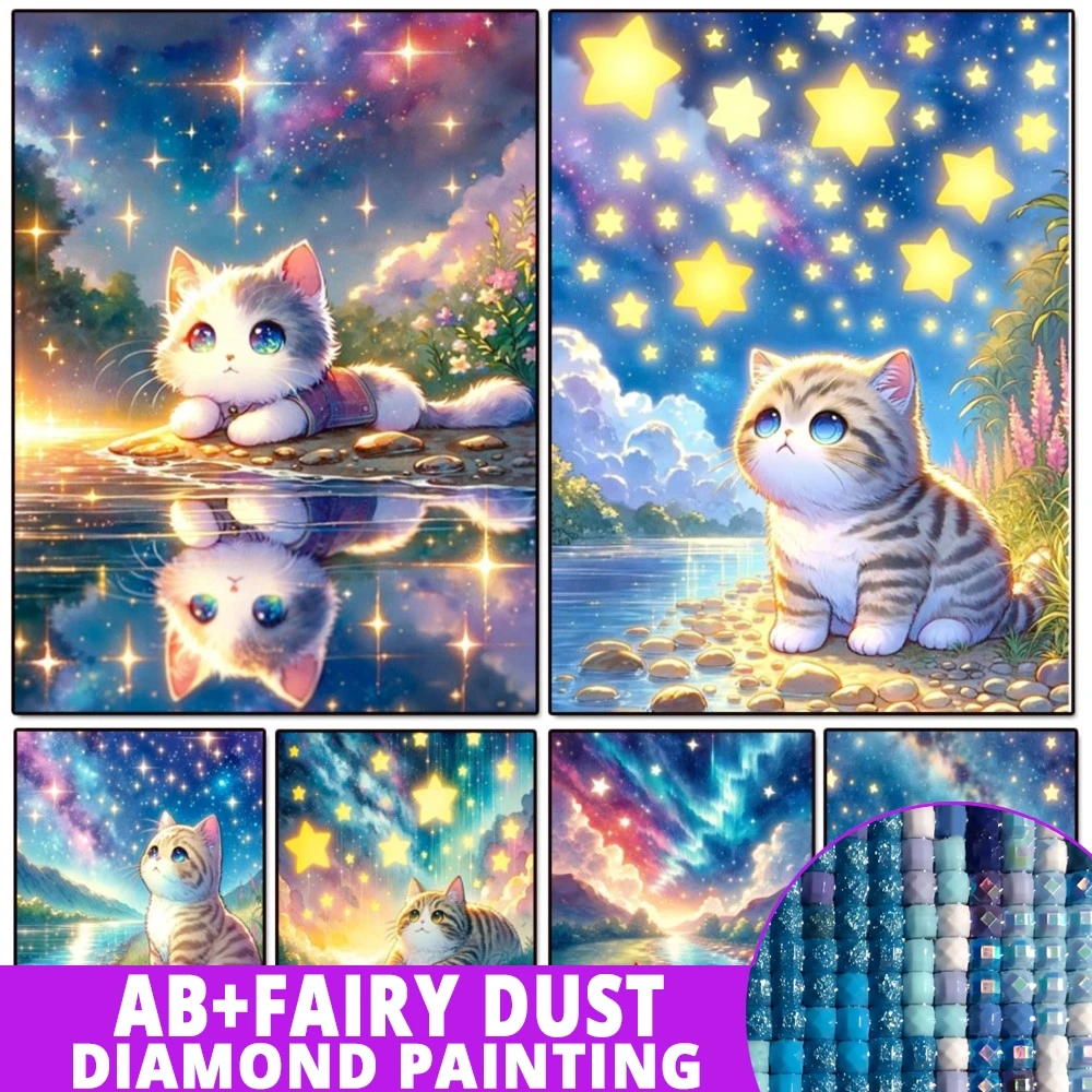 Fairy Dust AB DIY Diamond Painting New Collection Aurora Star River Cat Image Full Round Square Mosaic 5D Embroidery Home Decor