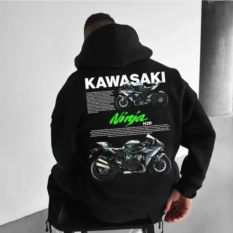 

Kawasaki Motorcycle Racing Sports Hot Selling Hooded Sweatshirt for Men and Women Sports Casual Trend Pure Cotton Adult