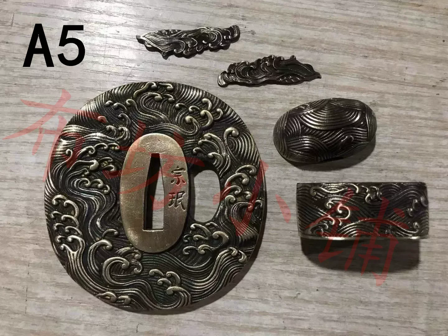 Quality Katana Sword Fittings Set of Pure Vintage Brass Copper Kuchi Kashira & Seppa for Katana Tachi Wakizashi Iaido Sword