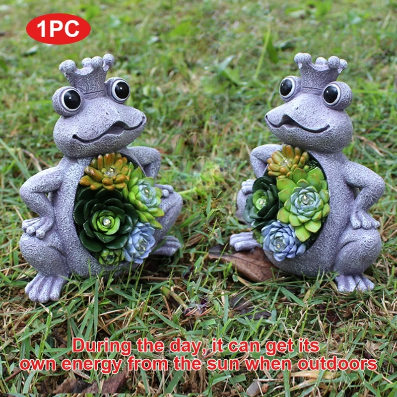 

Solar Garden Statue for Frog Ornament with Succulent 4 LED Lights Outdoor Lawn Decor Garden for Frog figurine for Patio X3UC