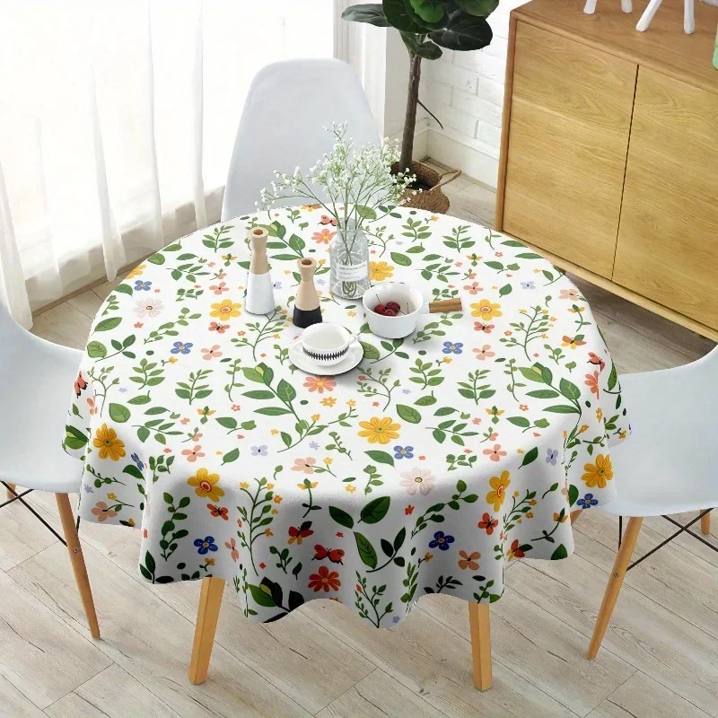 1pc Bohemian Butterfly Tablecloth - Vibrant watercolor wildflower design, circular polyester coveringyzb