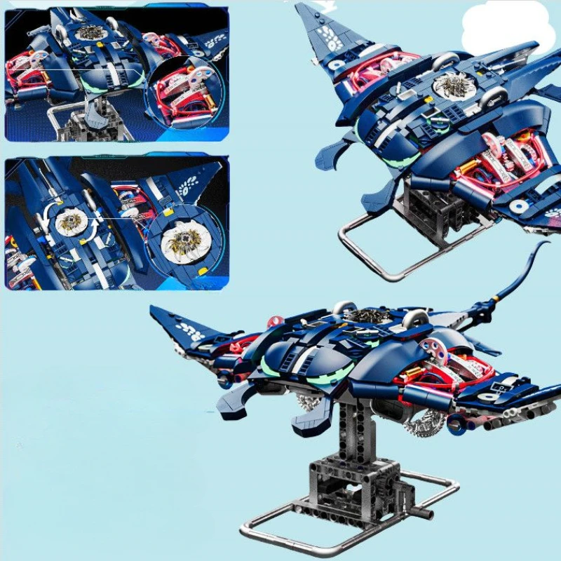 966 قطعة اللبنات الميكانيكية الشيطان مجموعات الكائنات البحرية نموذج الأطفال بناء مجموعات ألعاب تعليمية هدايا أعياد ميلاد للأطفال MOC