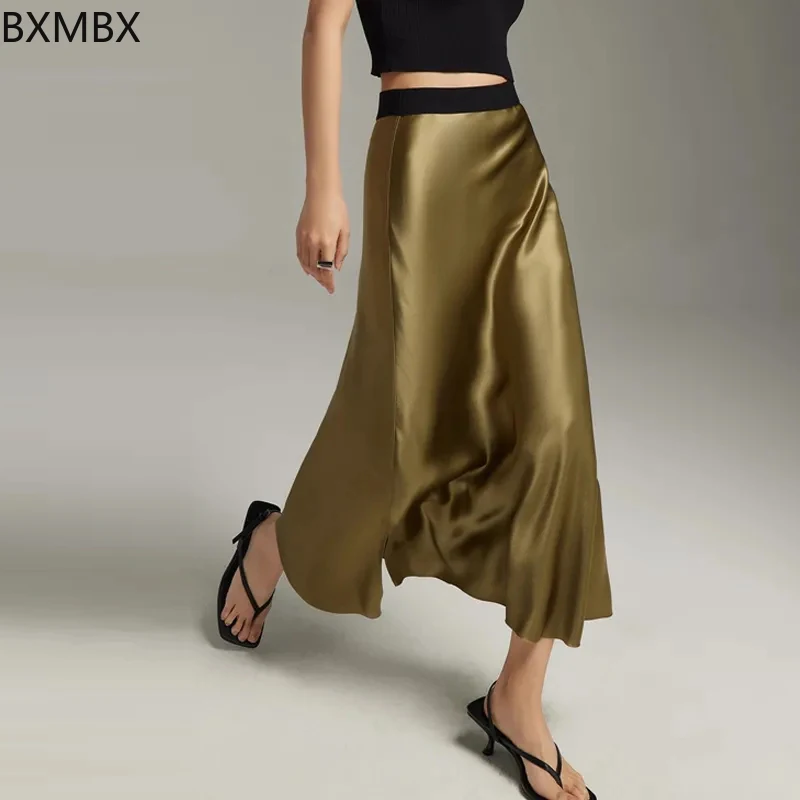 

Japan imported three imitation acetic acid, high-grade 45-degree oblique cut, contrasting color edge elegant pendant satin skirt