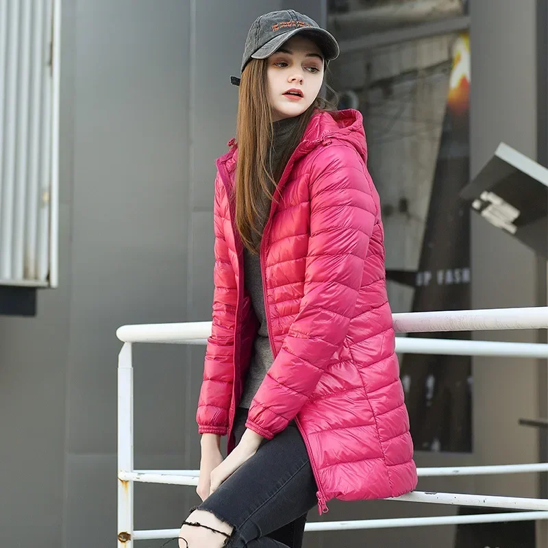 Women's Packable Down Coat Lightweight Puffer Jacket Hooded Slim Warm Outdoor Sports Travel Parka Outerwear