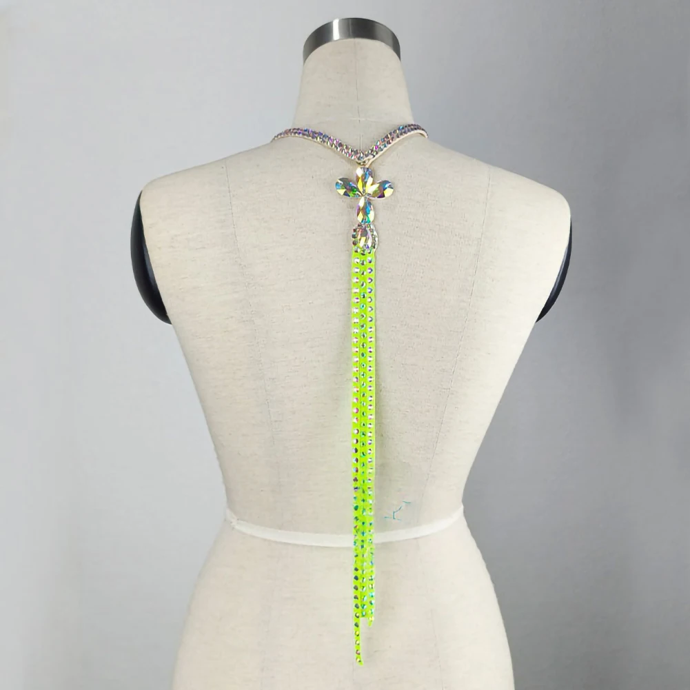 Ballroom Dance Accessories Stickers Diamond Modern Dance Supplies Customized Collar Fluorescent Green Rhinestone Necklace
