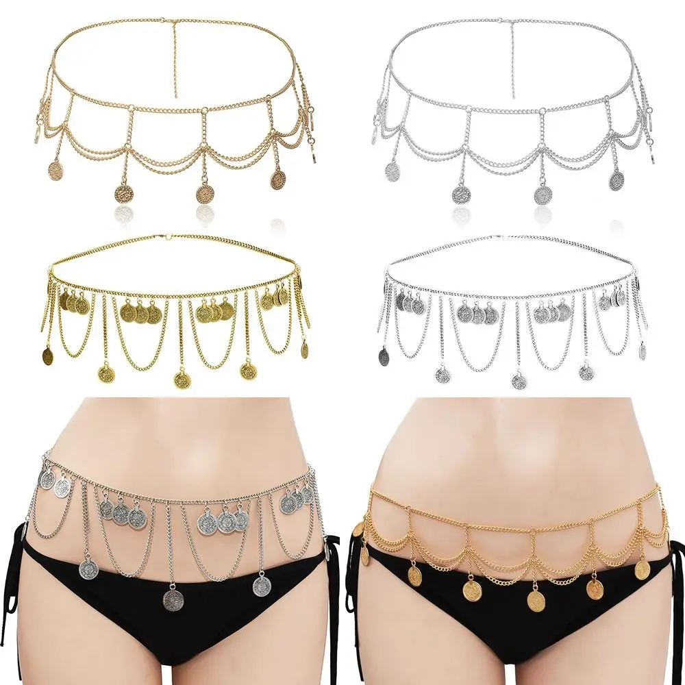 

Body Jewelry Gypsy Folk-custom Slimming Cummerbands Coin Tassel Pendant Waistband Metal Chain Belt Crystal Waist Band