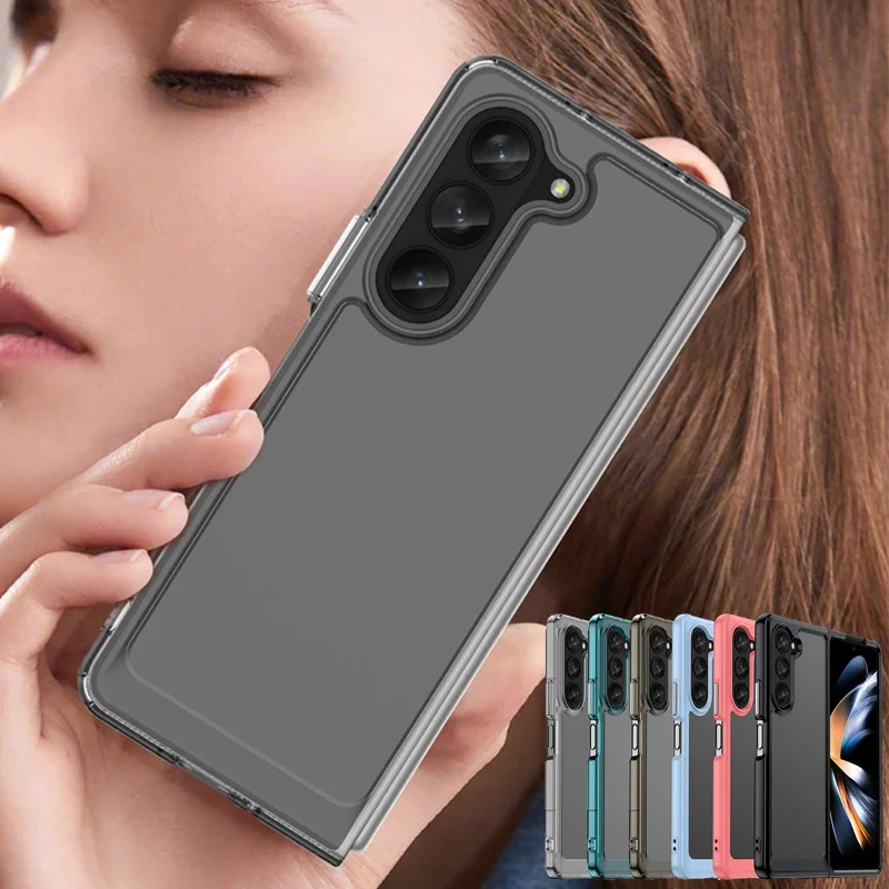 Colorfull Transparent TPU Case for Samsung Galaxy Z Fold 5 4 3 5G Protective Cover Shockproof Funda Coque 케이스