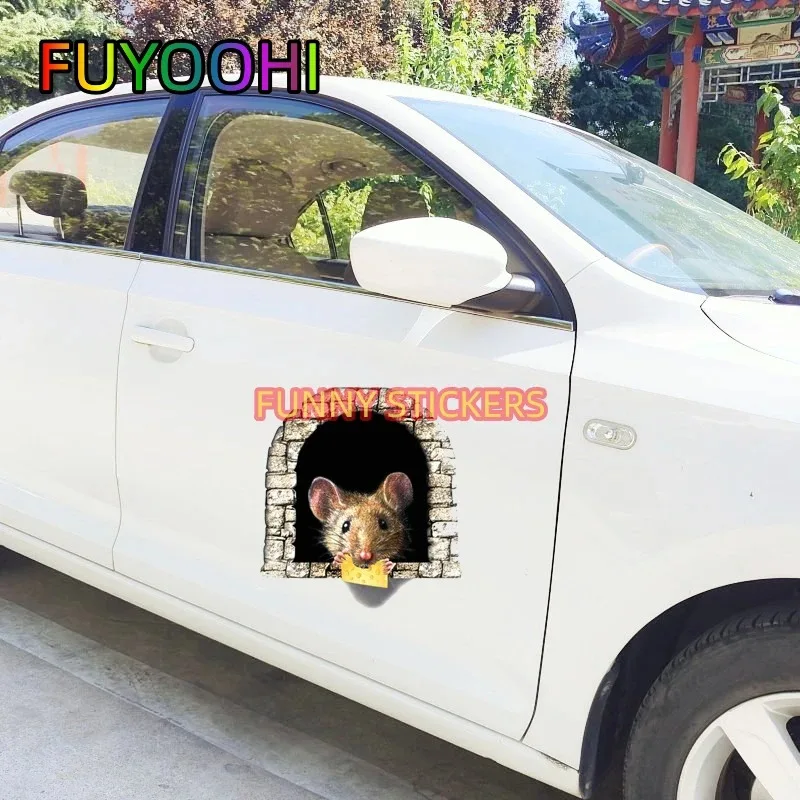 FUYOOHI Cute Mouse Hole Room Home Decoration Car Stickers Anime Waterproof Kid Bedroom Kitchen Decor Decals Assessoires
