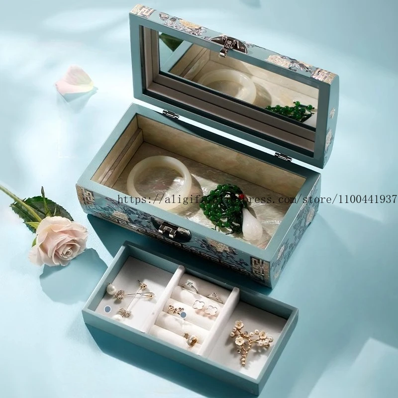 Handcrafted Mother-of-Pearl Lacquer Jewelry Box Large Capacity Organizer for Necklace Bracelet Ring Earring New Practical Design