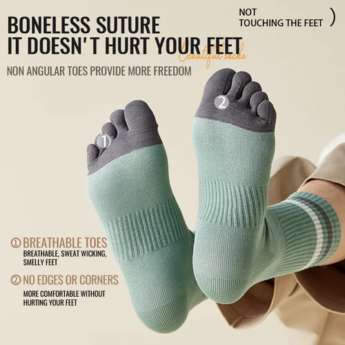 Imagen 2 del producto MiiOW 100% calcetines largos de algodón puro con cinco dedos, desodorante, antibacteriano, para correr, deportes, calcetines con punta abierta, calcetines de tendencia para ciclismo para hombres