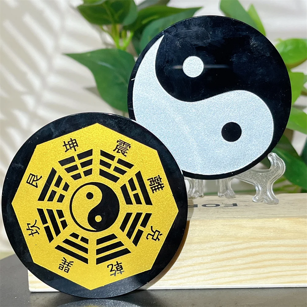 8cm Crystal Natural Tai JI Feng Shui Ying Yang Slab Circle Reiki Stone Eneray Minerals  Quartz Home Decoration+Stand