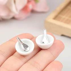 4pcs/set 1:12 Dollhouse Miniature Mini Ceramic Bowl Soup Spoon Model Kitchen Accessories For Doll House Decor Toys Gift