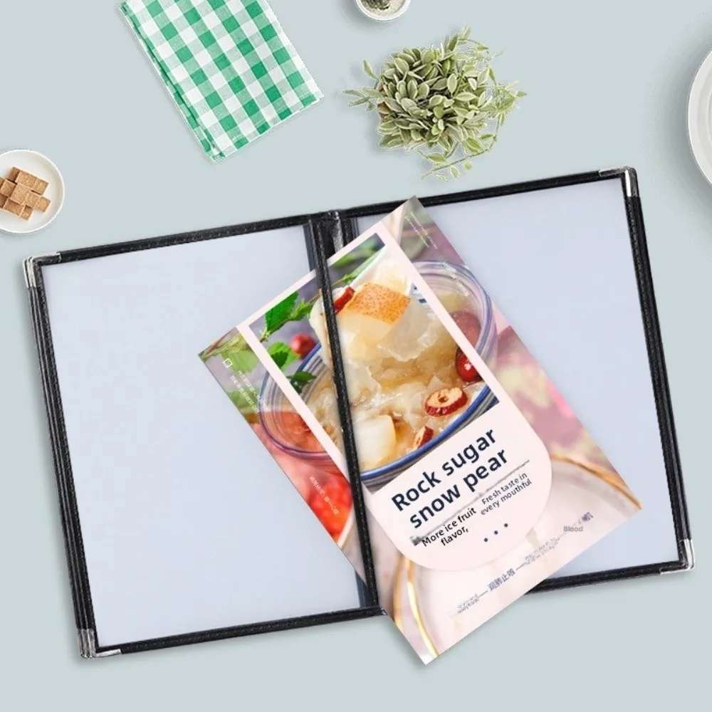 

Foldable PVC Transparent Menu Cover Reusable Metal Corners A4 Menu Paper Holder Protective Waterproof Shell Document Folder