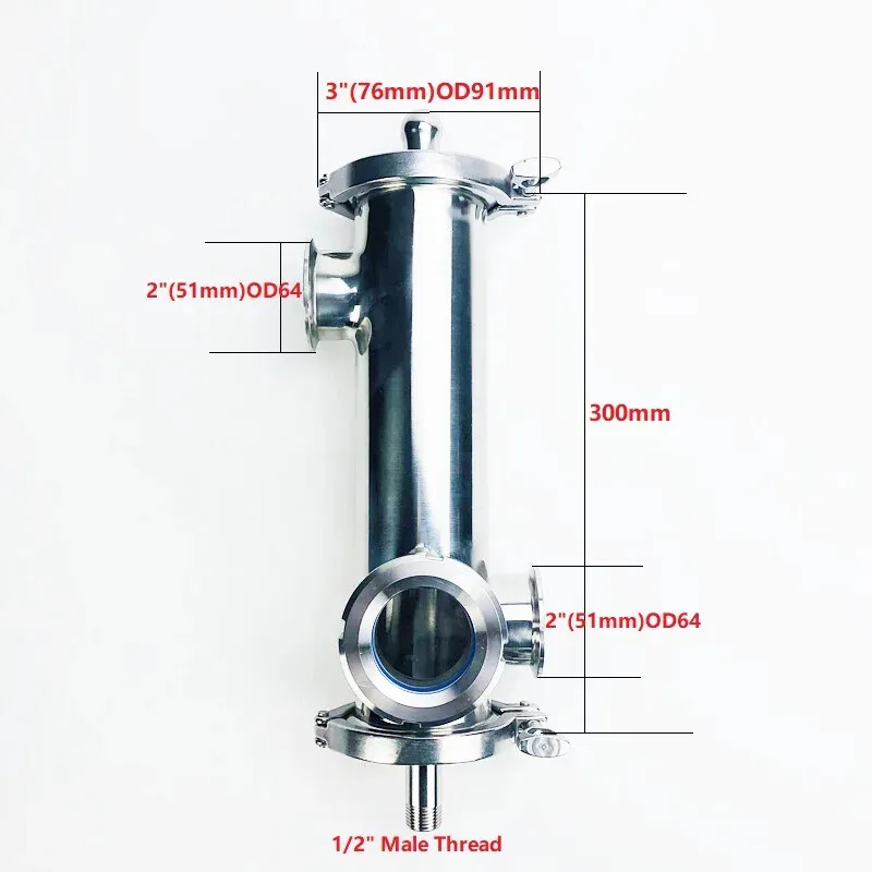 3inch FerruleOD91mm Gin Basket Set For Distillation,2*Side Ports 2inch OD64 With V-700ml Filter,H-300mm SS304