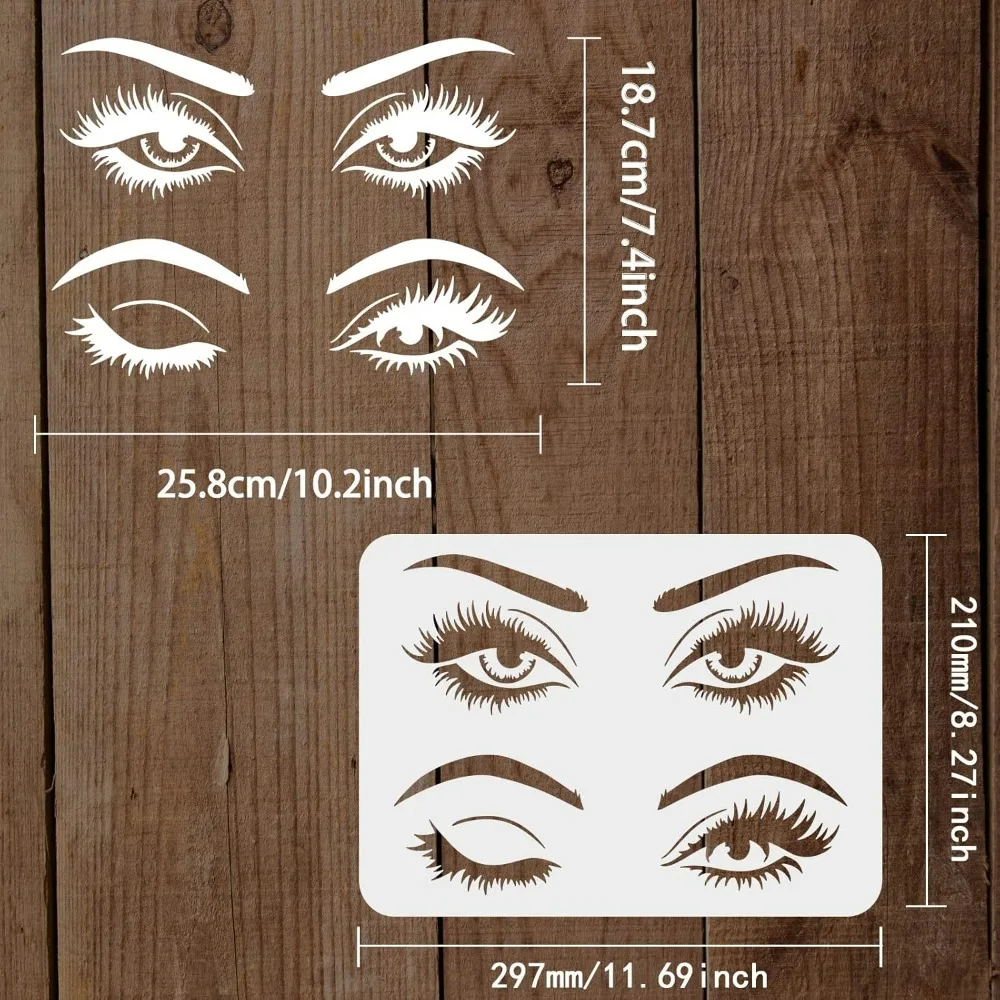 Eye Stencils for Painting 11.7x8.3 inch Large Beautiful Eyes Stencils Two Pairs of Eyes and Eyebrows, Reusable Women Eye Pattern