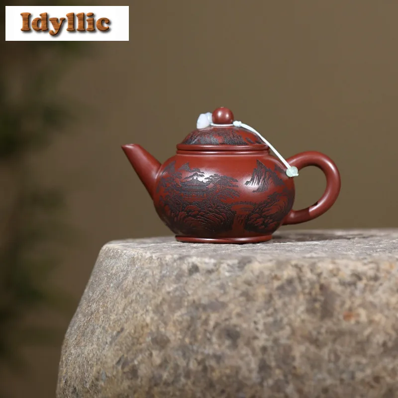 

230ml Yixing Purple Clay Teapots Handmade View Hills Pot Raw Ore Dragon's Blood Sand Tea Infuser Kettle Zisha Tea Set Collection