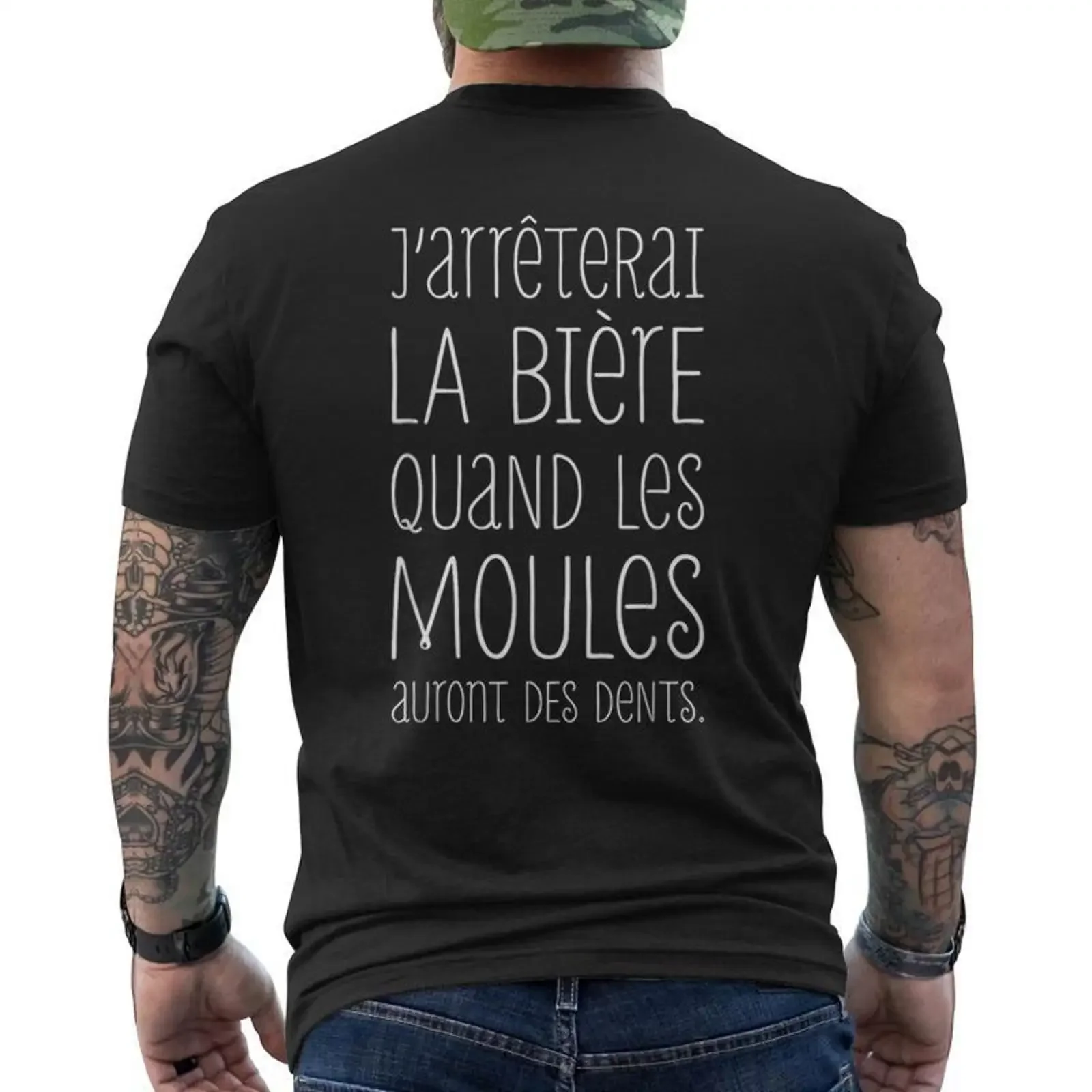 J'arrêterai La Bière Quand Les Moules Auront Des Dents T shirt imprimé au dos Cadeauxyz vintage Washed Slightly Soft fashion