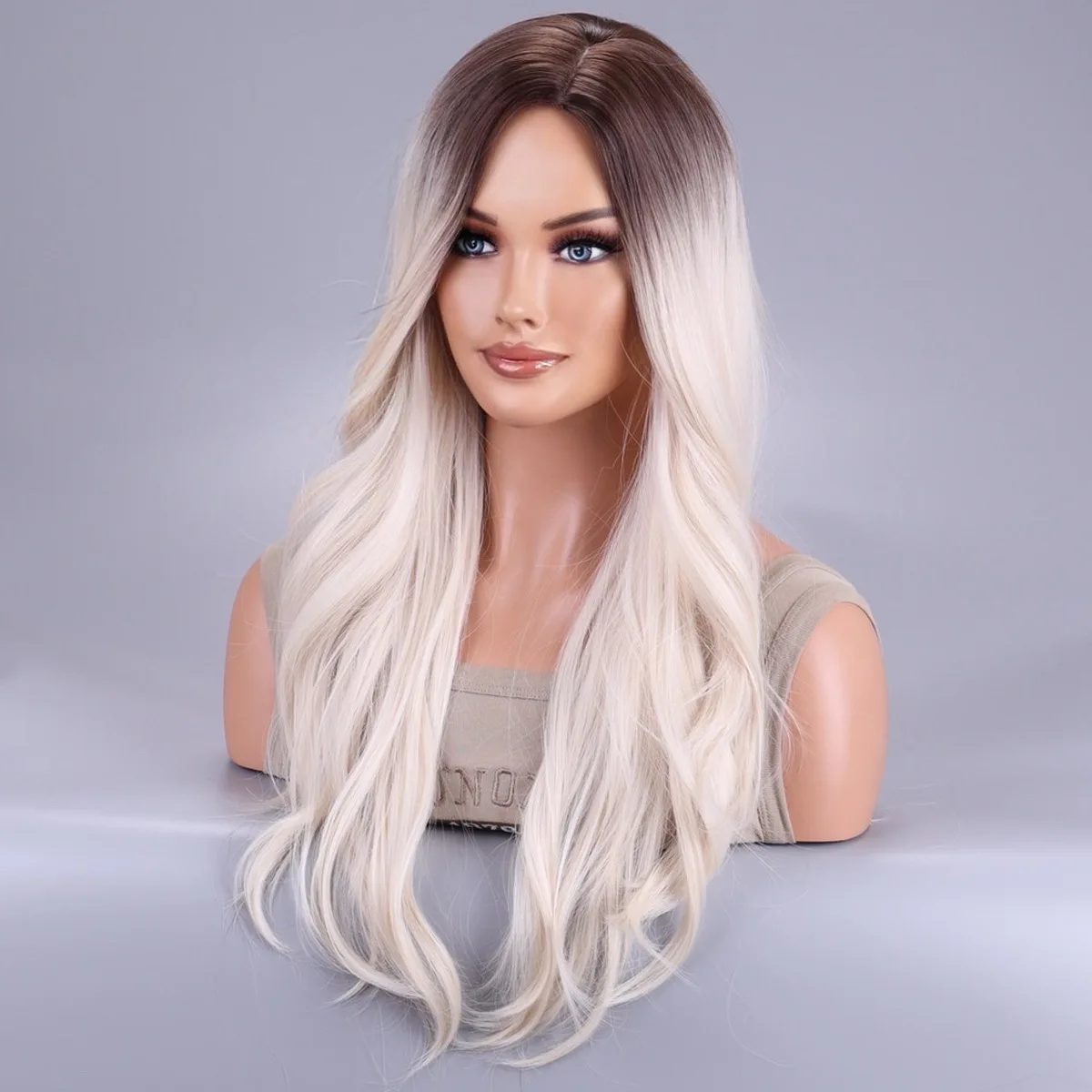 Perucas europeias e americanas, cabelos longos e cacheados femininos, penteado longo loiro, ondas grandes, perucas fofas de fibra química, arnês.