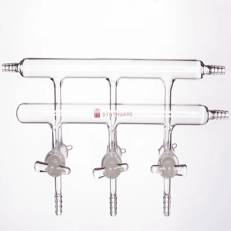 SYNTHWARE Vacuum gas distributor with double row pipes, Solid plug, MANIFOLD, HIGH VACUUM SOLID GLASS STOPCOCKS, M30