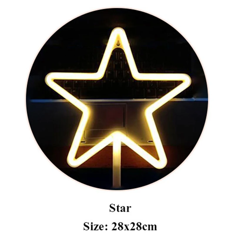 Star LED Neon Sign 28x28cm Warm White USB & Battery Box for Party Room Wall Art Decoration Lamp Small Neon Lights Christmas Gift