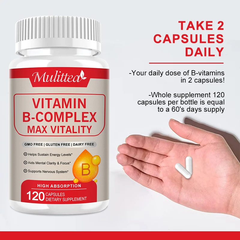 Mulittea Vitamin B Complex Capsule (B1 B2 B12 B6 )Supports Energy Metabolism and Immune System Energy Contain all B Vitamins