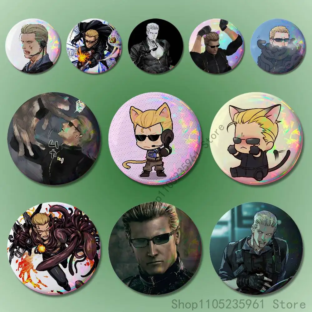 Albert W-Wesker Chibi Pin Tinplate Round Brooch Cosplay Nijigen Otaku Culture Badges 58mm 44mm 32mm 75mm 25mm