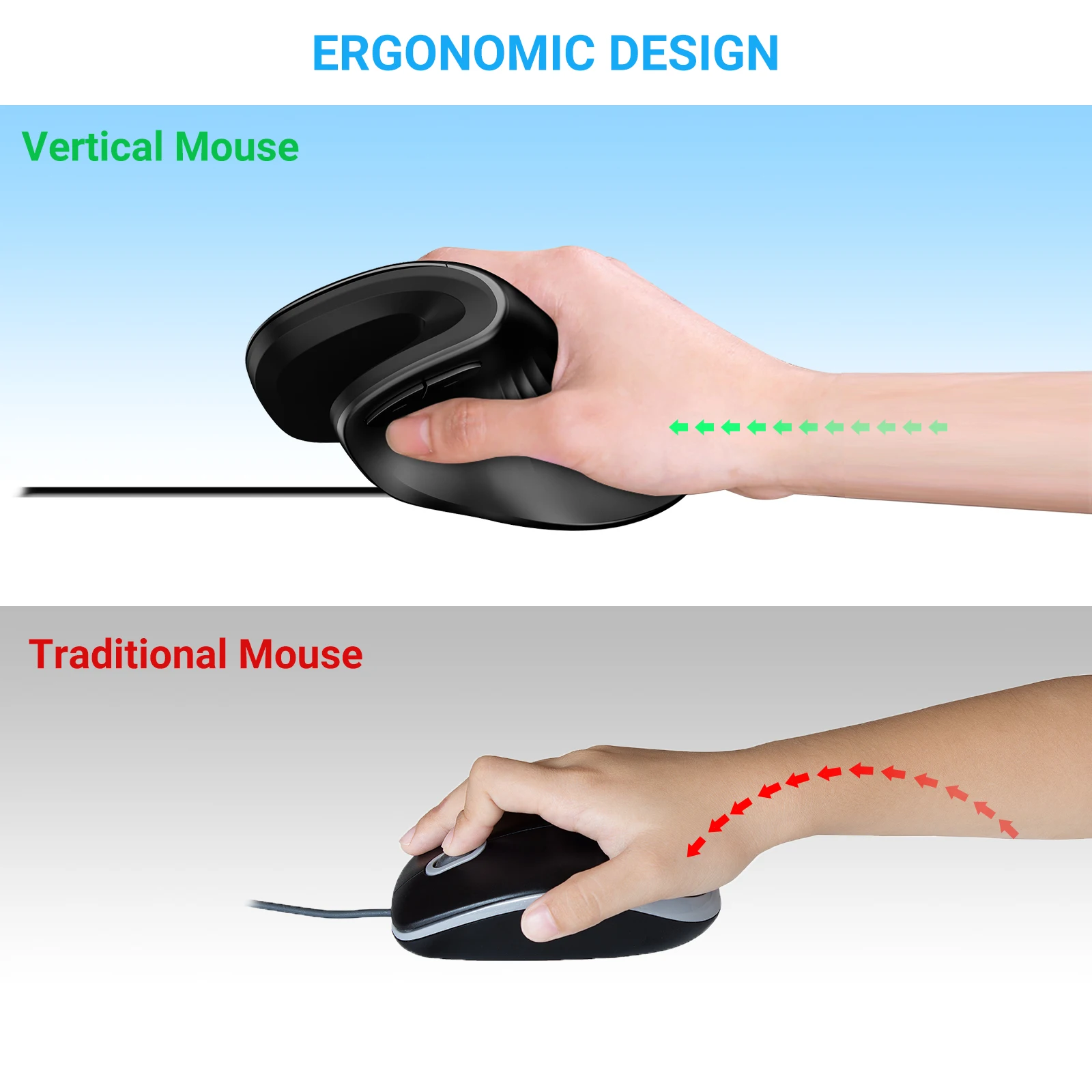 Wired Vertical Mouse Plug And Play Mute Button DPI Adjustable U-shaped Vertical Mause Wireless 2.4G Chioce With Side Keys Mice