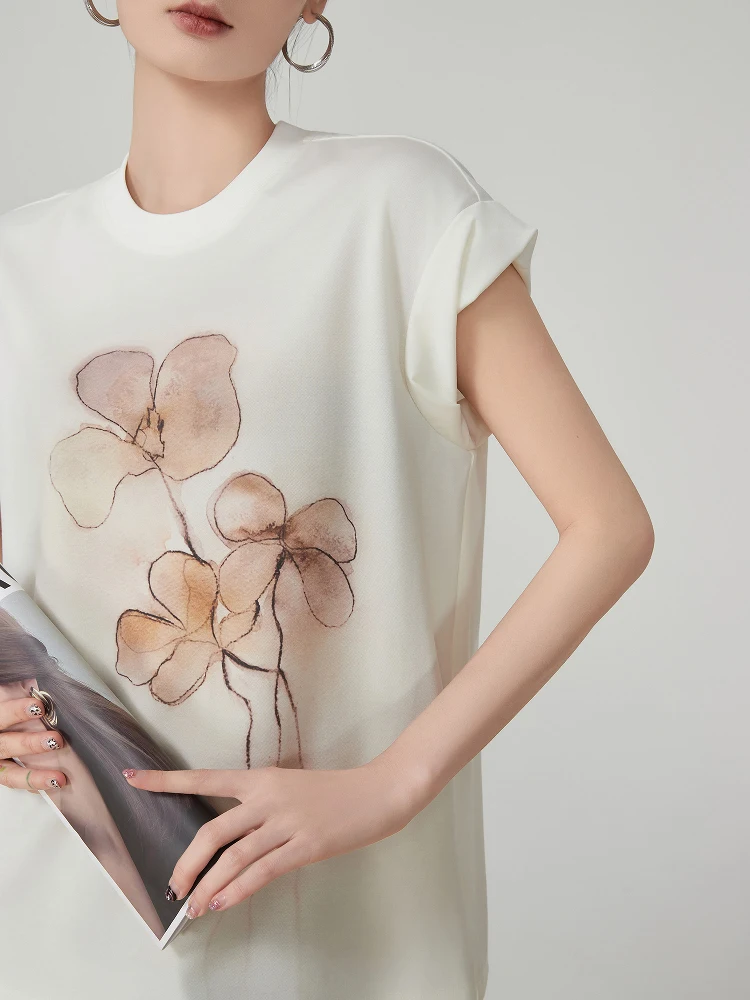 

Белая женская футболка с цветочным принтом и коротким рукавом, летняя, новый дизайн, свободный крой, модный топ с рукавами-крылышками, для повседневной носки, из полиэстера.