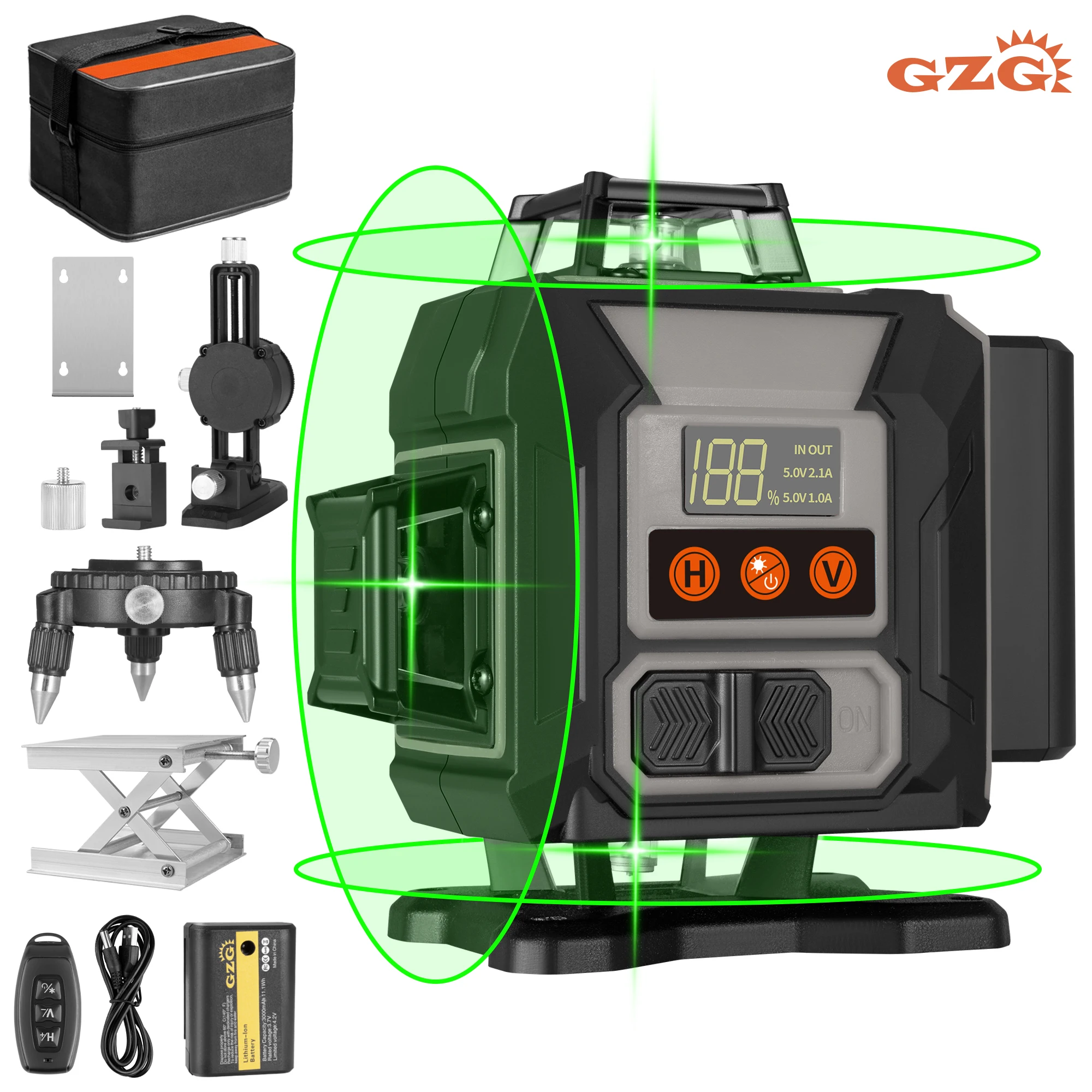 GZG 4D16 LINES Nivel Laser 360°Self-Leveling Automatic Professional Lase Level Horizontal Vertical Green Laser Beam Build Tool